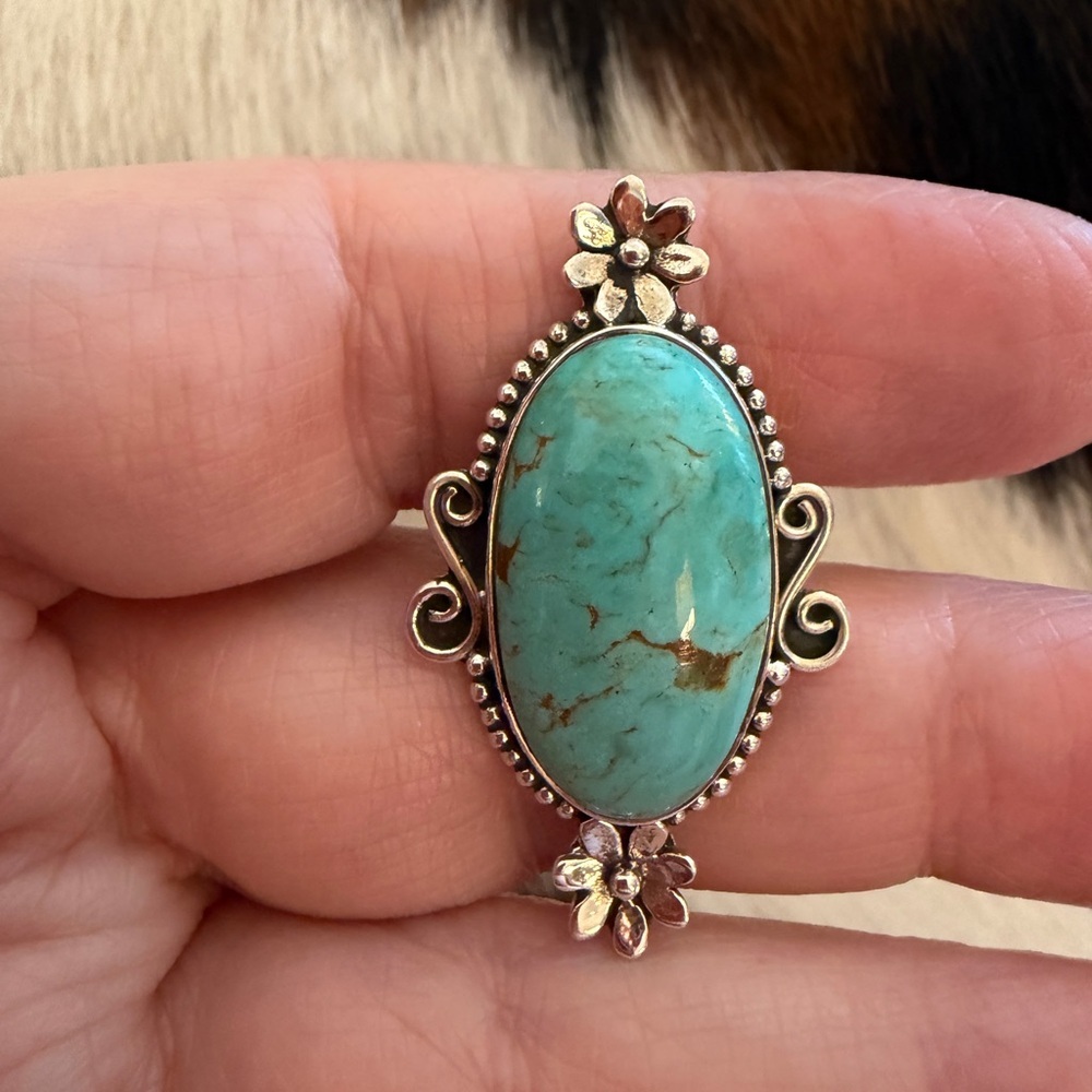 ❤️ Arizona Turquoise Navajo Style Statement Decorative Sterling Sz 7 Ring 8.1Gm - Picture 6 of 13
